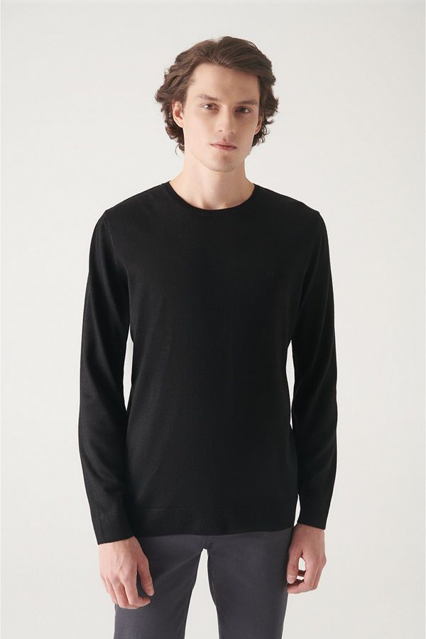 Avva Avva Men's Black Crew Neck Wool Blended Standard Fit Normal Cut Knitwear Sweater