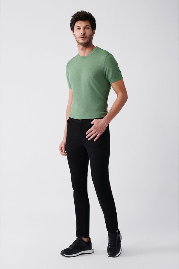Avva Avva Men's Black Dobby Flexible 5-Pocket Slim Fit Slim Fit Canvas Trousers