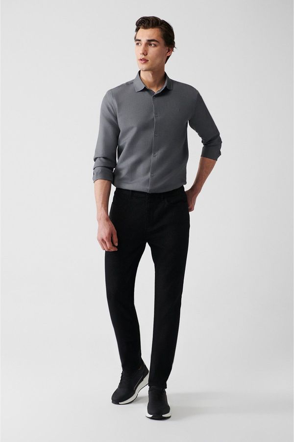 Avva Avva Men's Black Dobby Flexible 5 Pockets Slim Fit Slim Fit Trousers