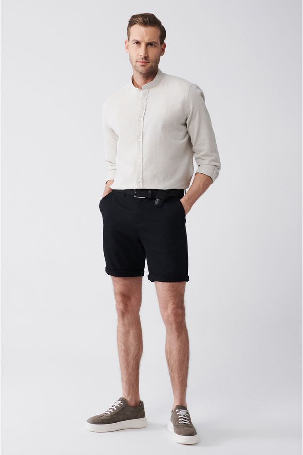 Avva Avva Men's Black Dobby Flexible Relaxed Fit Comfortable Cut Chino Canvas Shorts