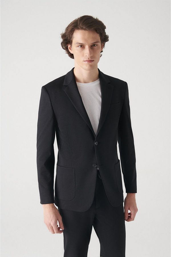 Avva Avva Men's Black Knitted Flexible Unlined Slim Fit Slim Fit Jacket