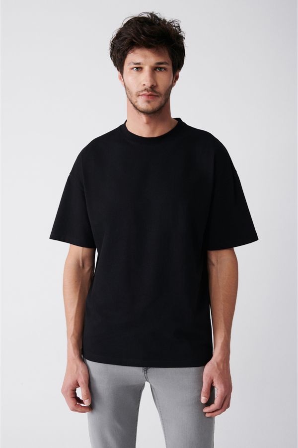 Avva Avva Men's Black Oversize 100% Cotton Crew Neck Back Printed T-shirt