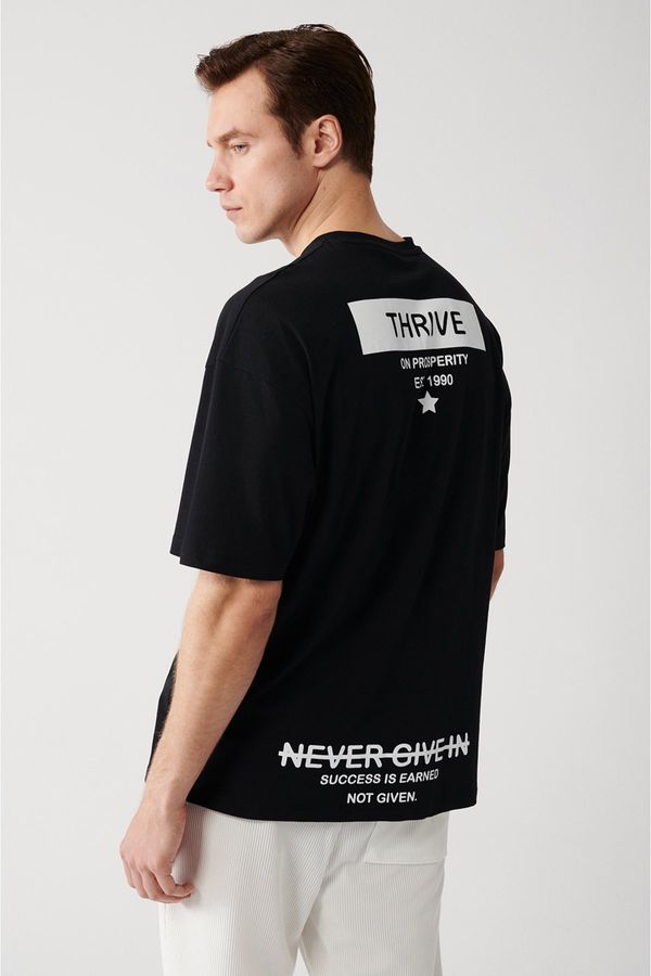 Avva Avva Men's Black Oversize 100% Cotton Crew Neck Front And Back Printed T-shirt