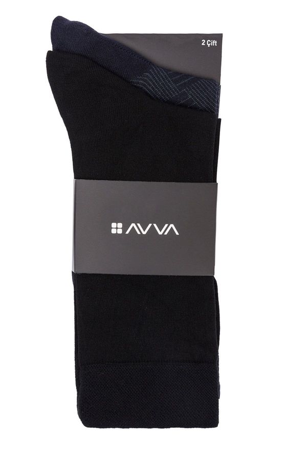 Avva Avva Men's Black Patterned 2-Pack Socks