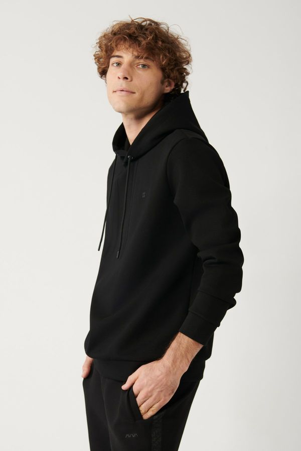 Avva Avva Men's Black Sweatshirt Hooded Flexible Soft Texture Interlock Fabric Regular Fit