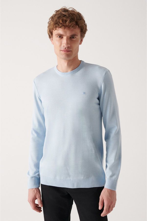 Avva Avva Men's Blue Knitwear Sweater Crew Neck Anti-Pilling Regular Fit