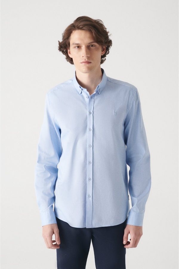 Avva Avva Men's Blue Oxford 100% Cotton Regular Fit Shirt