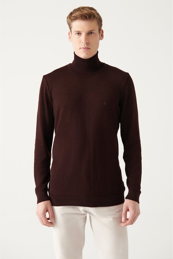 Avva Avva Men's Burgundy Full Turtleneck Wool Blended Standard Fit Normal Cut Knitwear Sweater