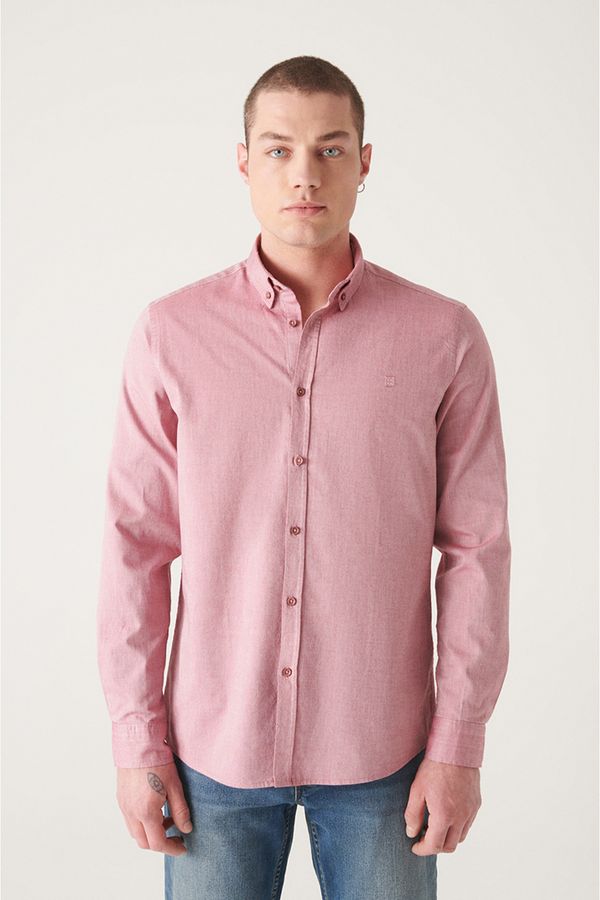 Avva Avva Men's Burgundy Oxford 100% Cotton Standard Fit Normal Cut Shirt