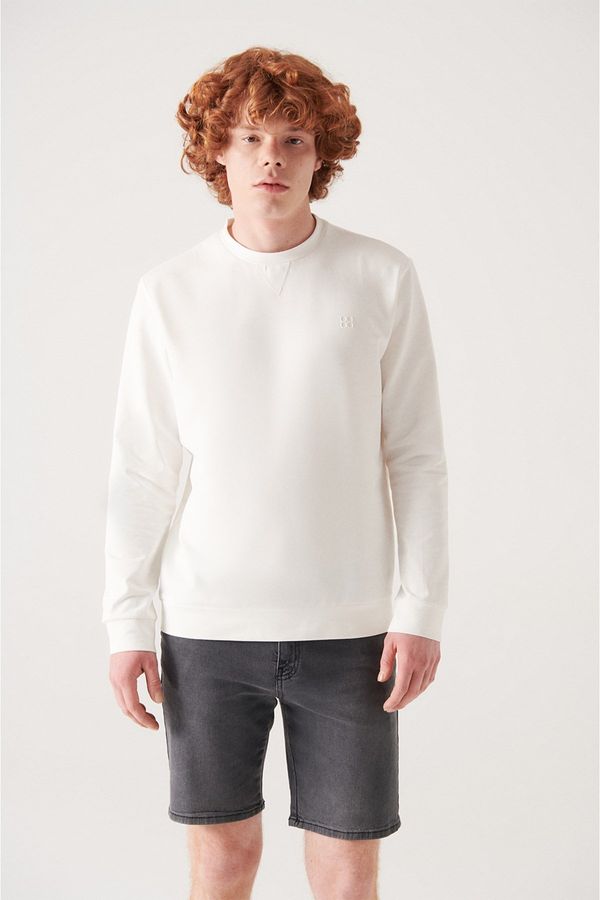 Avva Avva Men's Ecru Crew Neck Cotton 2 Threads Not Raised Stretchy Flexible Comfort Fit Sweatshirt