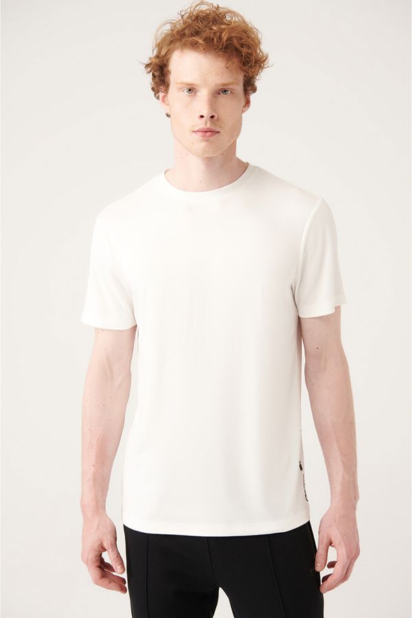 Avva Avva Men's Ecru Crew Neck Printed Soft Touch Standard Fit Regular Cut T-shirt