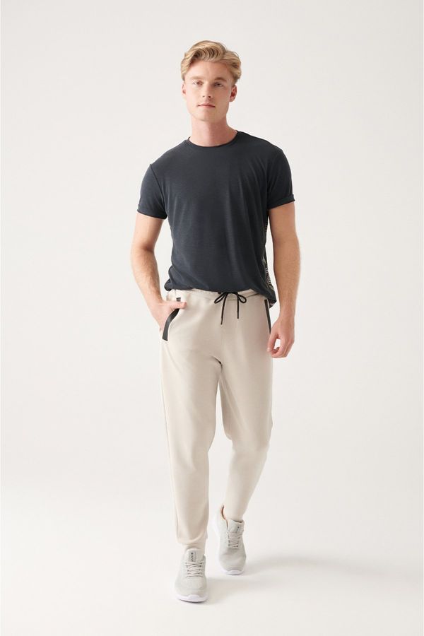 Avva Avva Men's Ecru Soft Touch Regular Fit Jogger Sweatpants with Tied Waist Elastic Leg