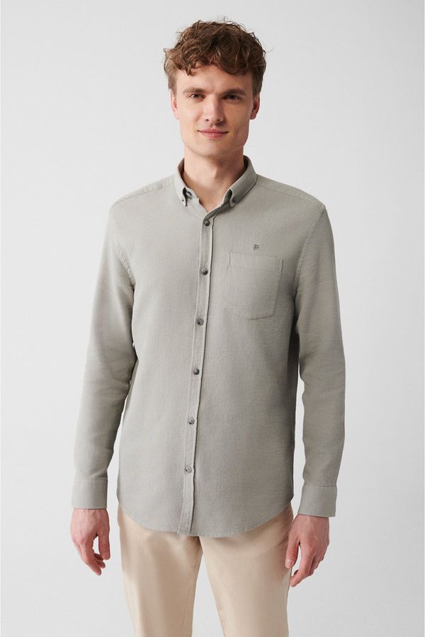 Avva Avva Men's Gray 100% Cotton Buttoned Collar Pocket Regular Fit Shirt