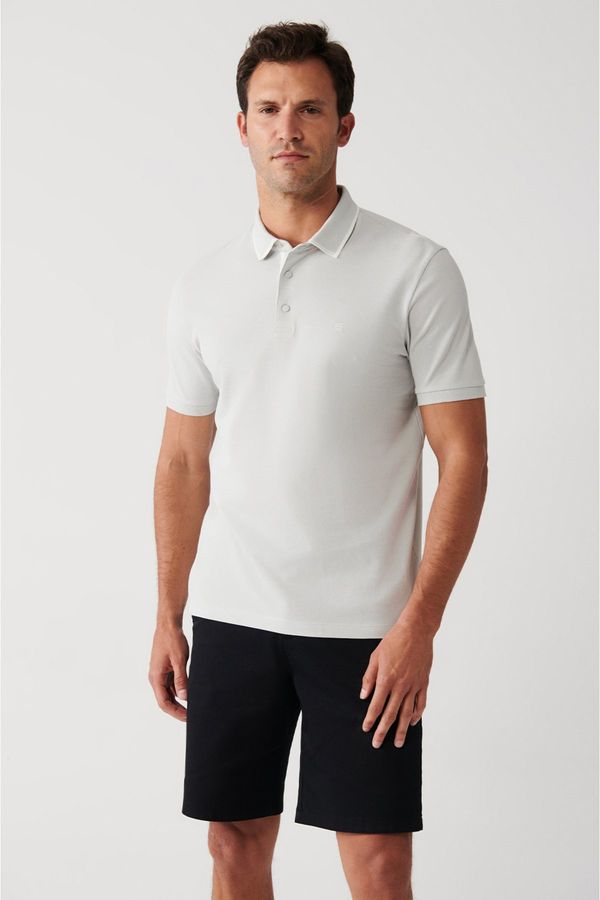 Avva Avva Men's Gray 100% Cotton Regular Fit Polo Neck T-shirt