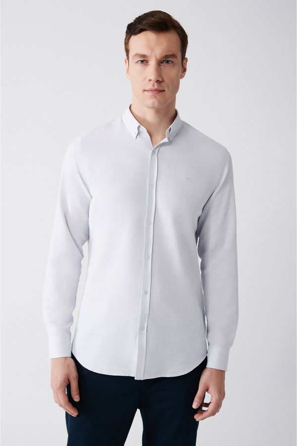 Avva Avva Men's Gray Buttoned Collar Soft Flamed Cotton Slim Fit Slim Fit Shirt