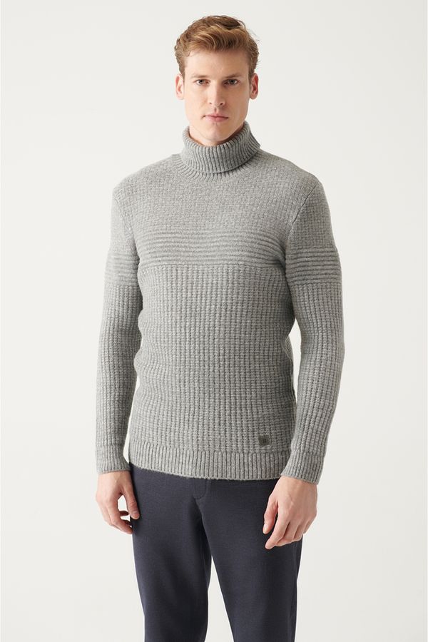 Avva Avva Men's Gray Full Turtleneck Textured Regular Fit Knitwear Sweater