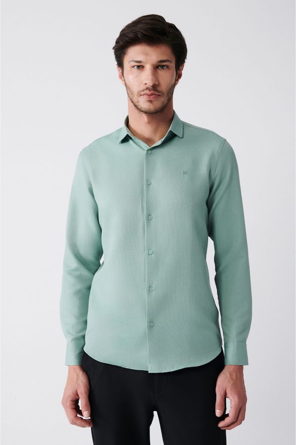 Avva Avva Men's Green Easy-to-Iron Classic Collar See-through Cotton Slim Fit Slim Fit Shirt