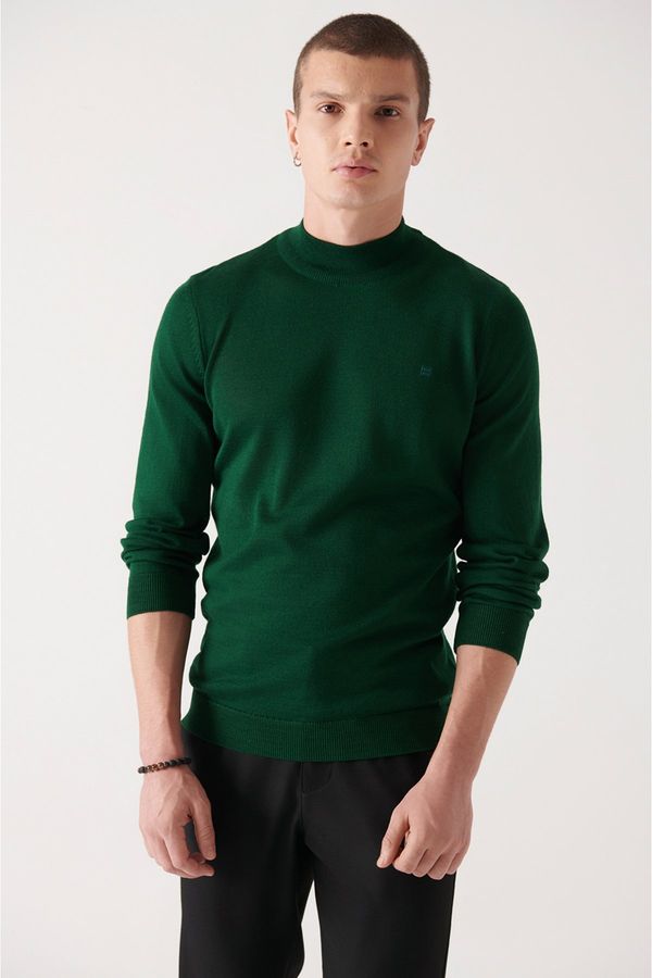 Avva Avva Men's Green Half Turtleneck Wool Blended Standard Fit Normal Cut Knitwear Sweater
