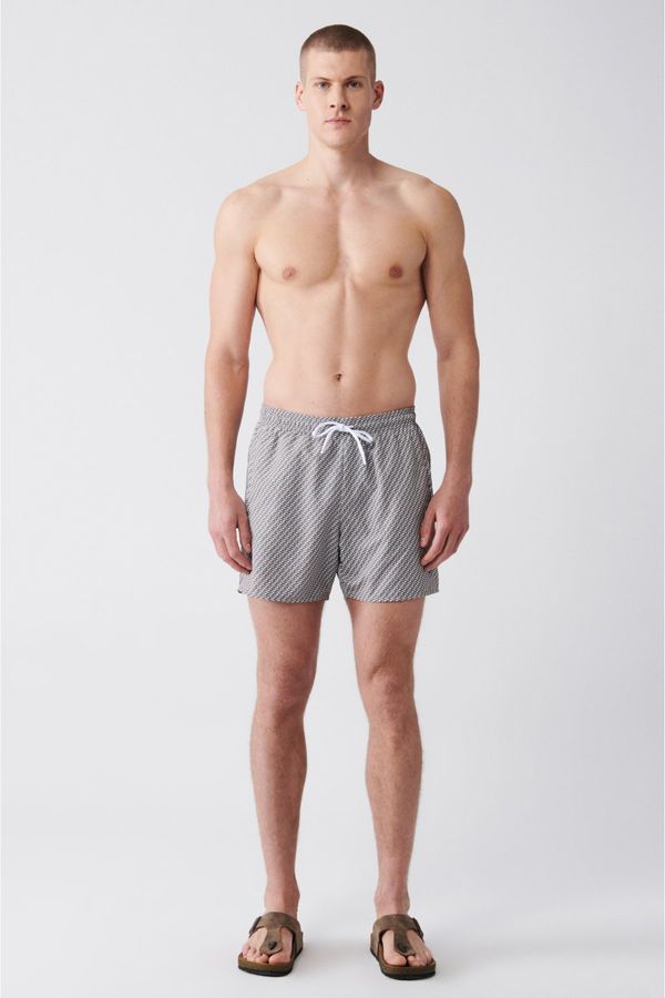 Avva Avva Men's Grey-white Fast Drying Printed Regular Size Swimwear Marine Shorts