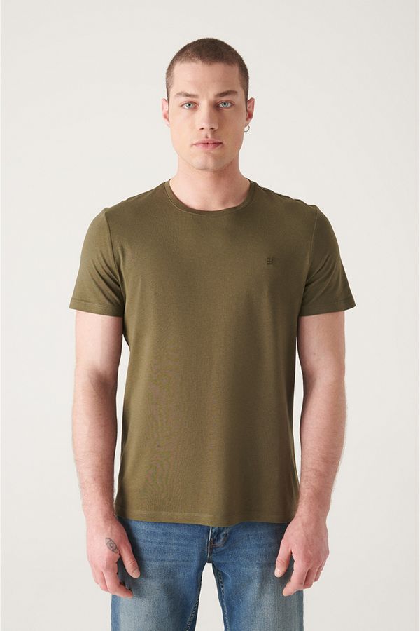 Avva Avva Men's Khaki Ultrasoft Crew Neck Plain Standard Fit Normal Cut Modal T-shirt