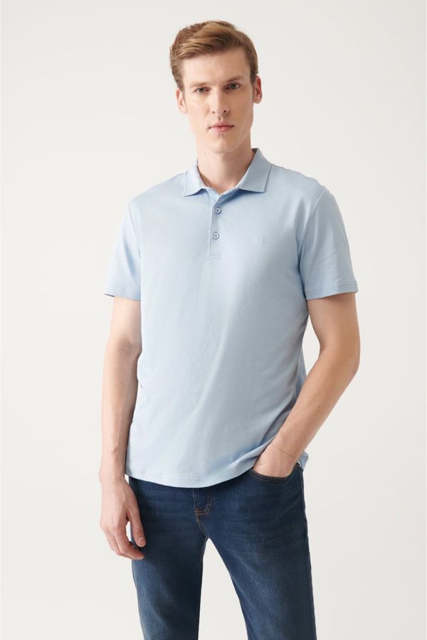 Avva Avva Men's Light Blue 100% Cotton Regular Fit 3 Button Roll-Up Polo T-shirt