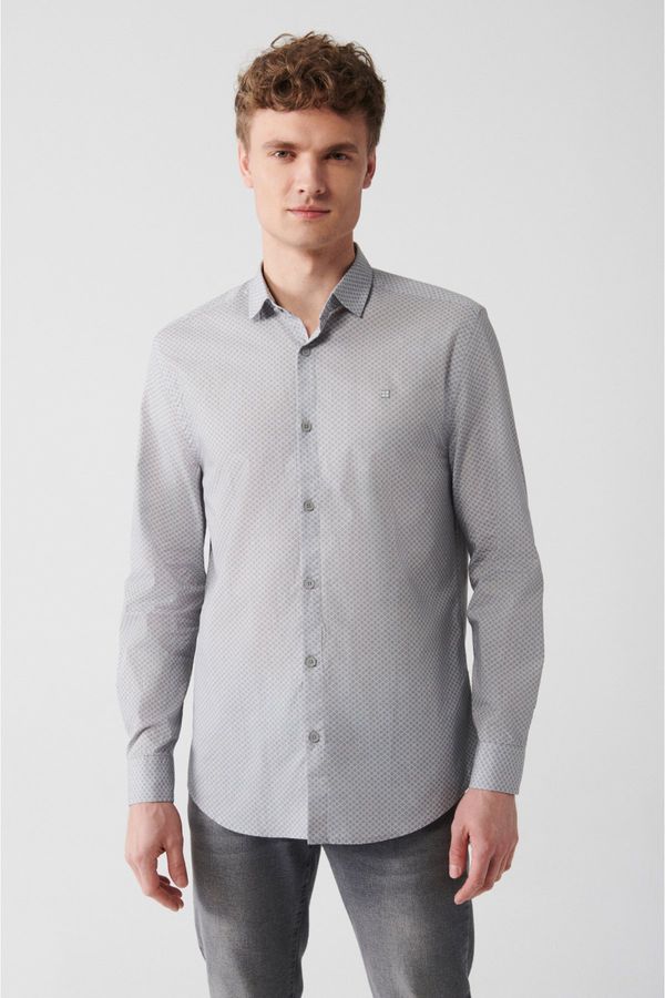 Avva Avva Men's Light Gray 100% Cotton Printed Classic Collar Slim Fit Slim Fit Shirt