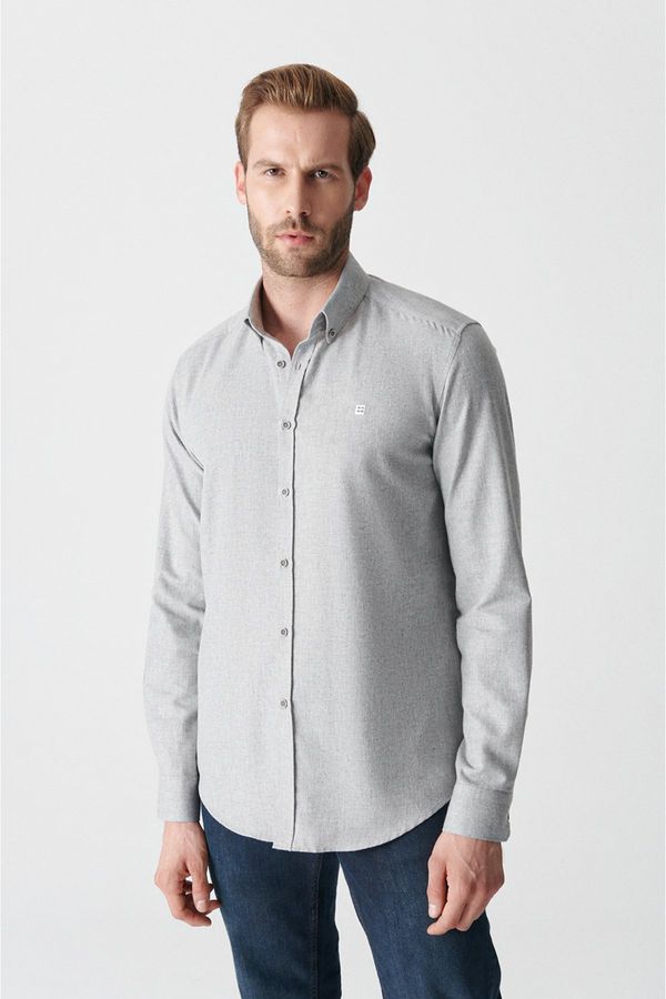 Avva Avva Men's Light Gray Buttoned Collar Cotton Comfort Fit Comfy Cut Shirt