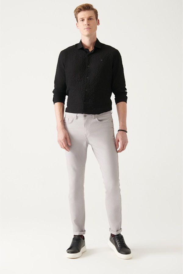 Avva Avva Men's Light Gray Dobby 5-Pocket Slim Fit Slim Fit Canvas Stretch Trousers