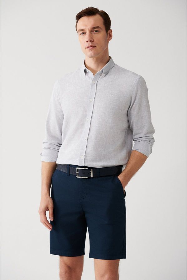 Avva Avva Men's Light Gray Easy Iron Button Collar Textured Cotton Regular Fit Shirt