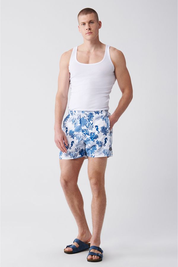 Avva Avva Men's Light Navy Blue Quick Dry Printed Standard Size Swimwear Marine Shorts
