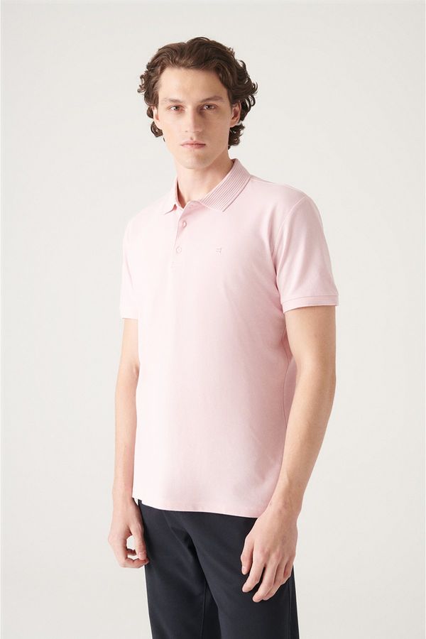 Avva Avva Men's Light Pink 100% Egyptian Cotton Regular Fit 3 Button Polo Neck T-shirt
