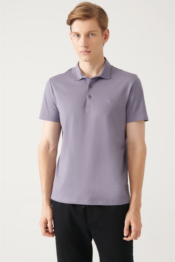 Avva Avva Men's Lilac 100% Cotton Regular Fit 3 Button Roll-Up Polo T-shirt
