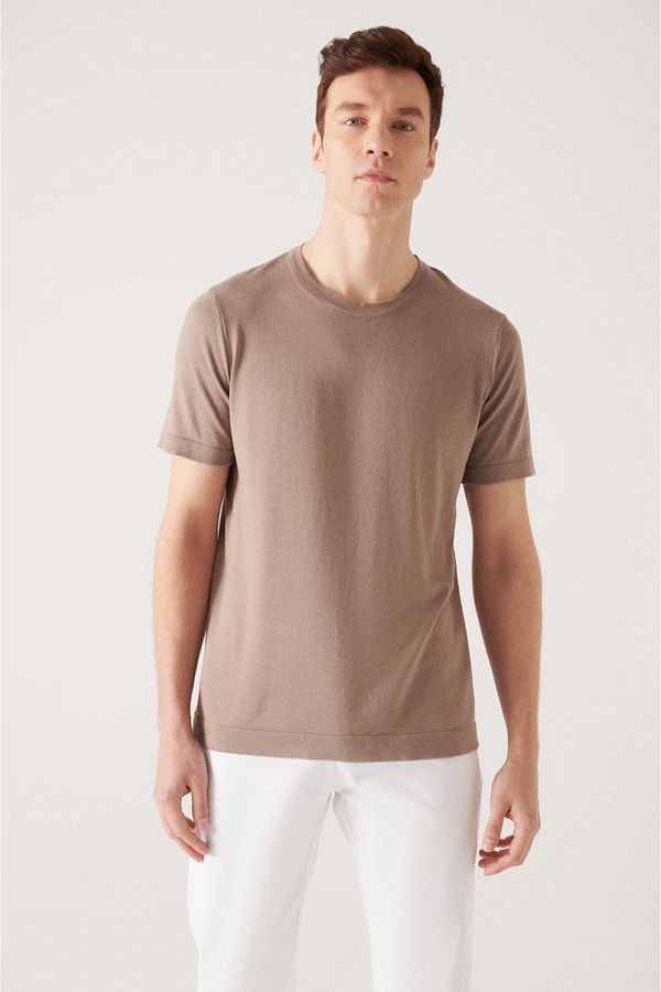 Avva Avva Men's Mink Crew Neck Cotton Standard Fit Regular Cut Thin Knitwear T-shirt