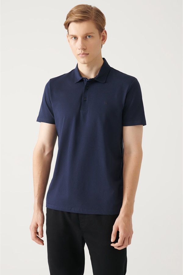 Avva Avva Men's Navy Blue 100% Cotton Regular Fit 3 Button Roll-Up Polo Neck T-shirt