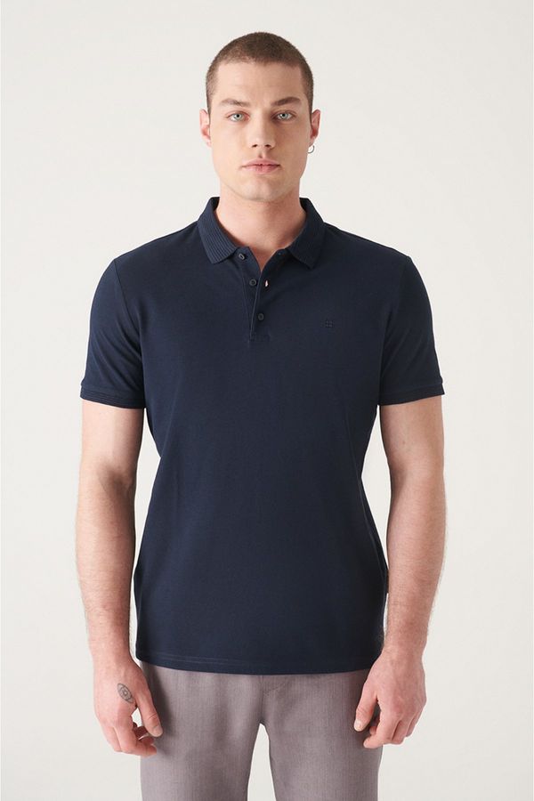 Avva Avva Men's Navy Blue 100% Egyptian Cotton Regular Fit 3 Button Polo Neck T-shirt