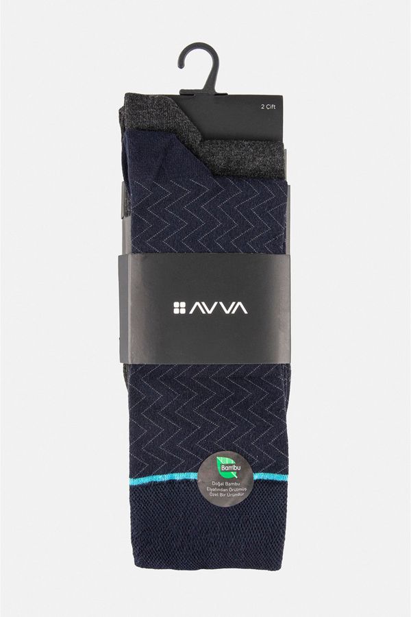 Avva Avva Men's Navy Blue-Anthracite Plain/Patterned 2-pack Bamboo Cleat Socks