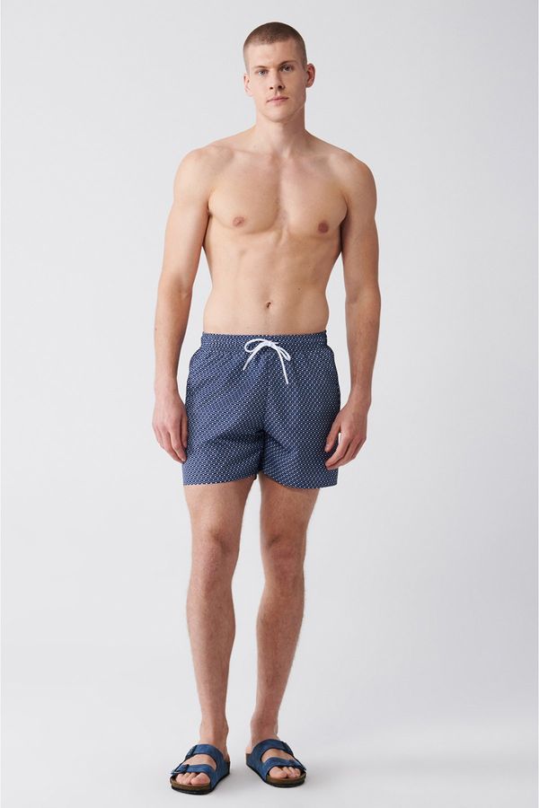 Avva Avva Men's Navy - Blue Quick Dry Printed Regular Size Swimwear Marine Shorts