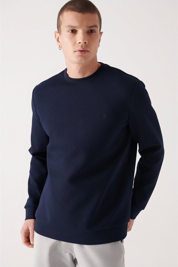 Avva Avva Men's Navy Blue Sweatshirt Crew Neck Flexible Soft Texture I?nterlock Fabric Regular Fit