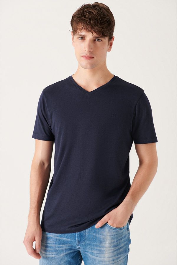 Avva Avva Men's Navy Blue Ultrasoft V Neck Plain Standard Fit Normal Cut Modal T-shirt