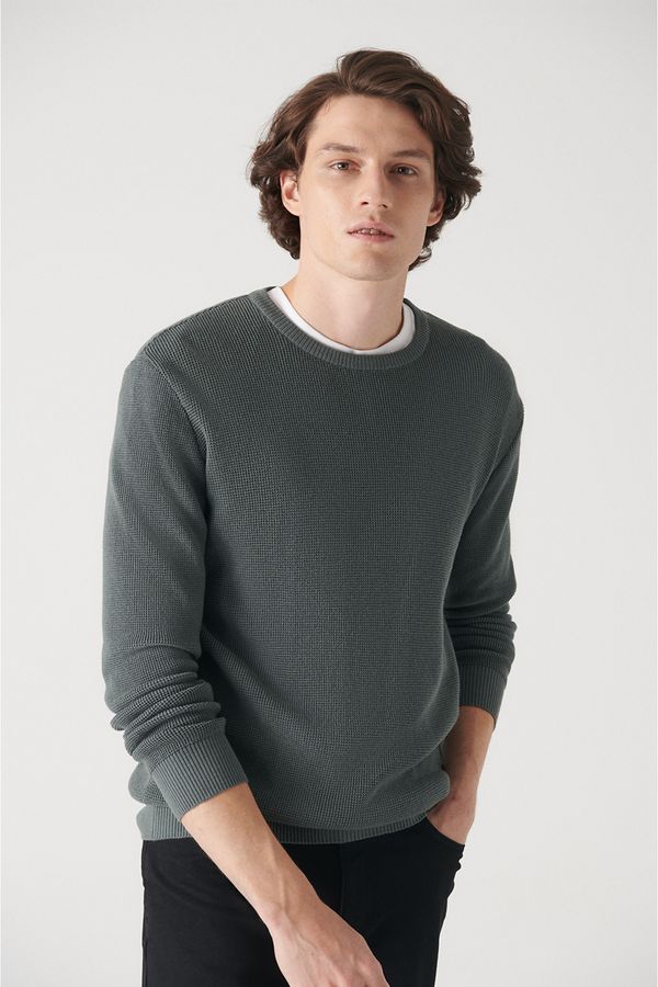 Avva Avva Men's Nefti Crew Neck Textured Cotton Standard Fit Normal Cut Knitwear Sweater