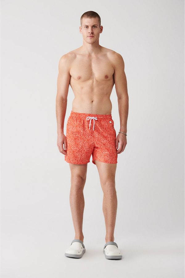 Avva Avva Men's Orange Quick Drying Floral Printed Standard Size Custom Boxed Swimsuit Marine Shorts