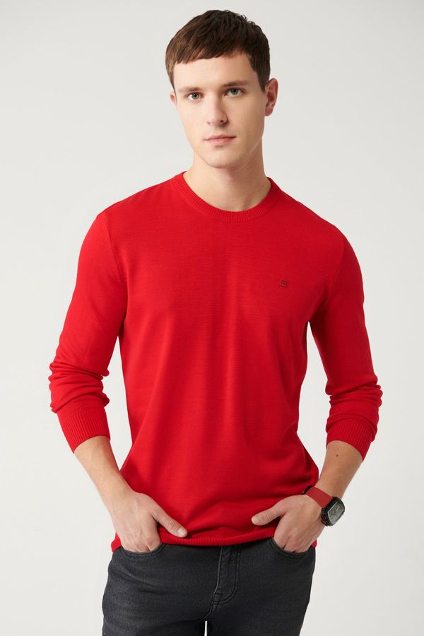 Avva Avva Men's Red Knitwear Sweater Crew Neck Non-Pilling Regular Fit