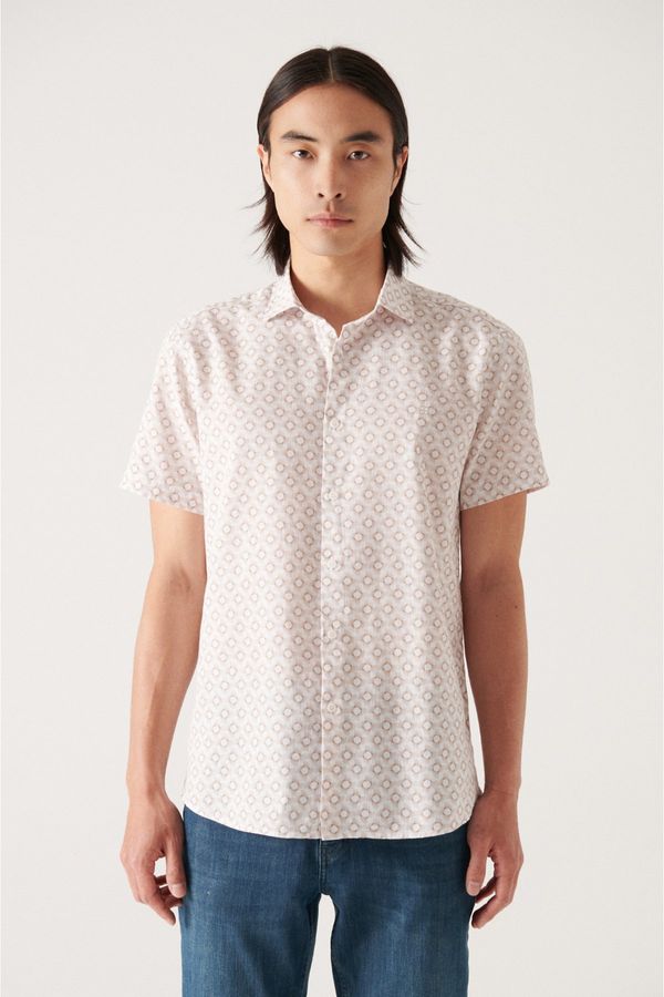 Avva Avva Men's Stone Geometric Printed Short Sleeve Cotton Shirt