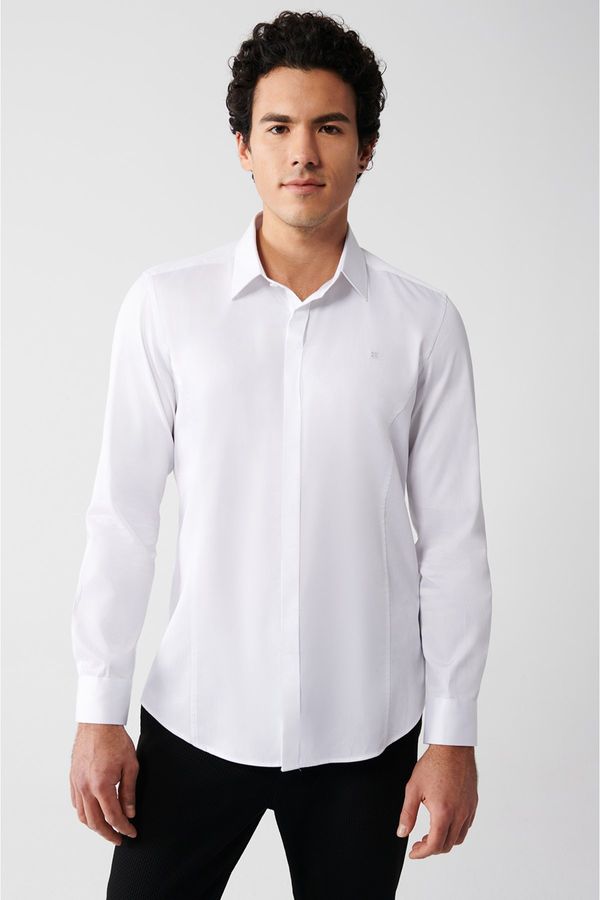 Avva Avva Men's White 100% Cotton Classic Collar Slim Fit Slim Fit Satin Shirt