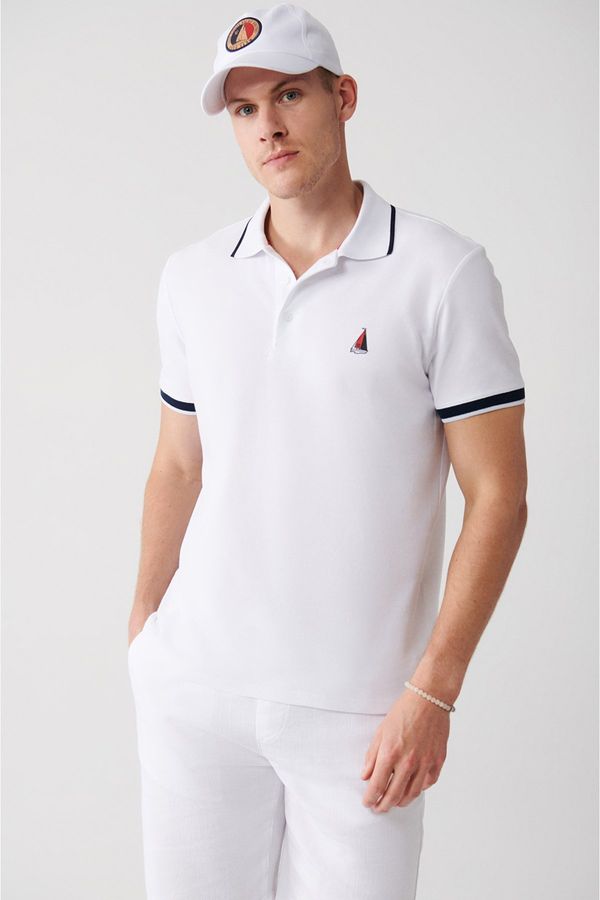 Avva Avva Men's White 100% Cotton Marine Printed Regular Fit Polo Neck T-shirt
