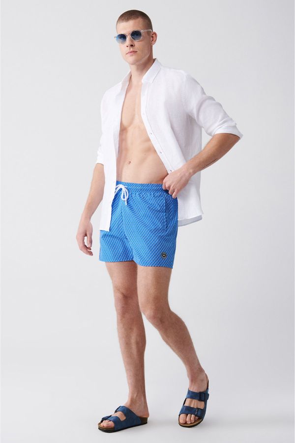 Avva Avva Men's White-blue Quick Dry Printed Standard Size Swimwear Marine Shorts