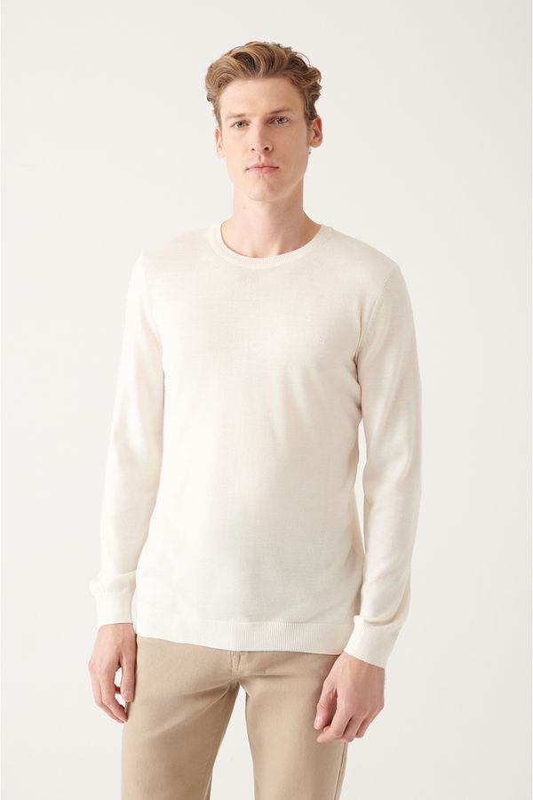 Avva Avva Men's White Crew Neck Wool Blended Regular Fit Knitwear Sweater