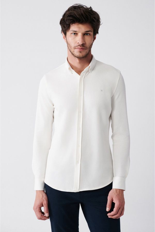 Avva Avva Men's White Easy-to-Iron Cotton-Mixed Collar Slim Fit Slim Fit Shirt
