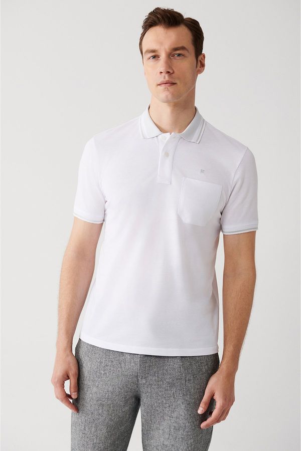 Avva Avva Men's White Roll Up Collar Pocket Standard Fit Normal Cut 2 Buttons Polo Neck T-shirt