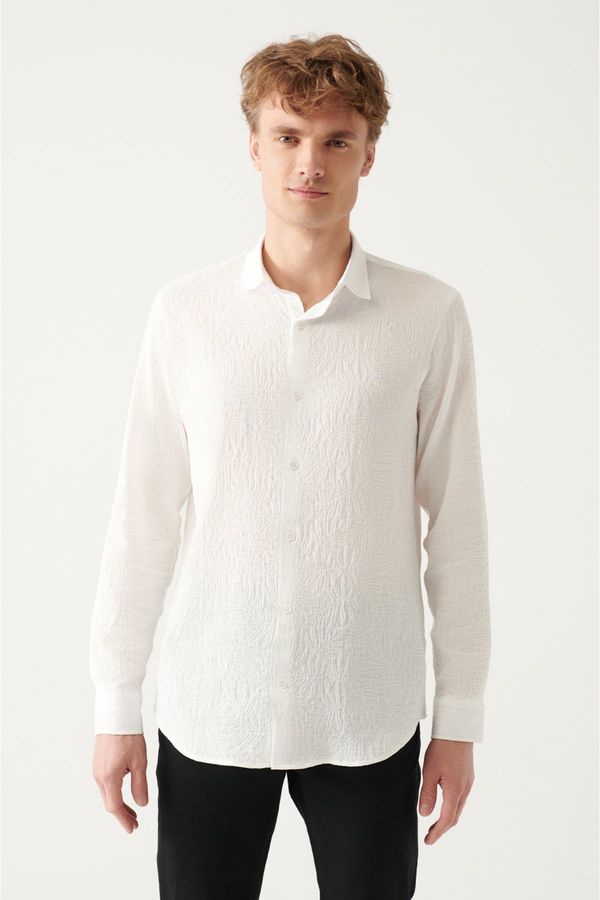 Avva Avva Men's White See-through Cotton Classic Collar Slim Fit Slim Fit Shirt
